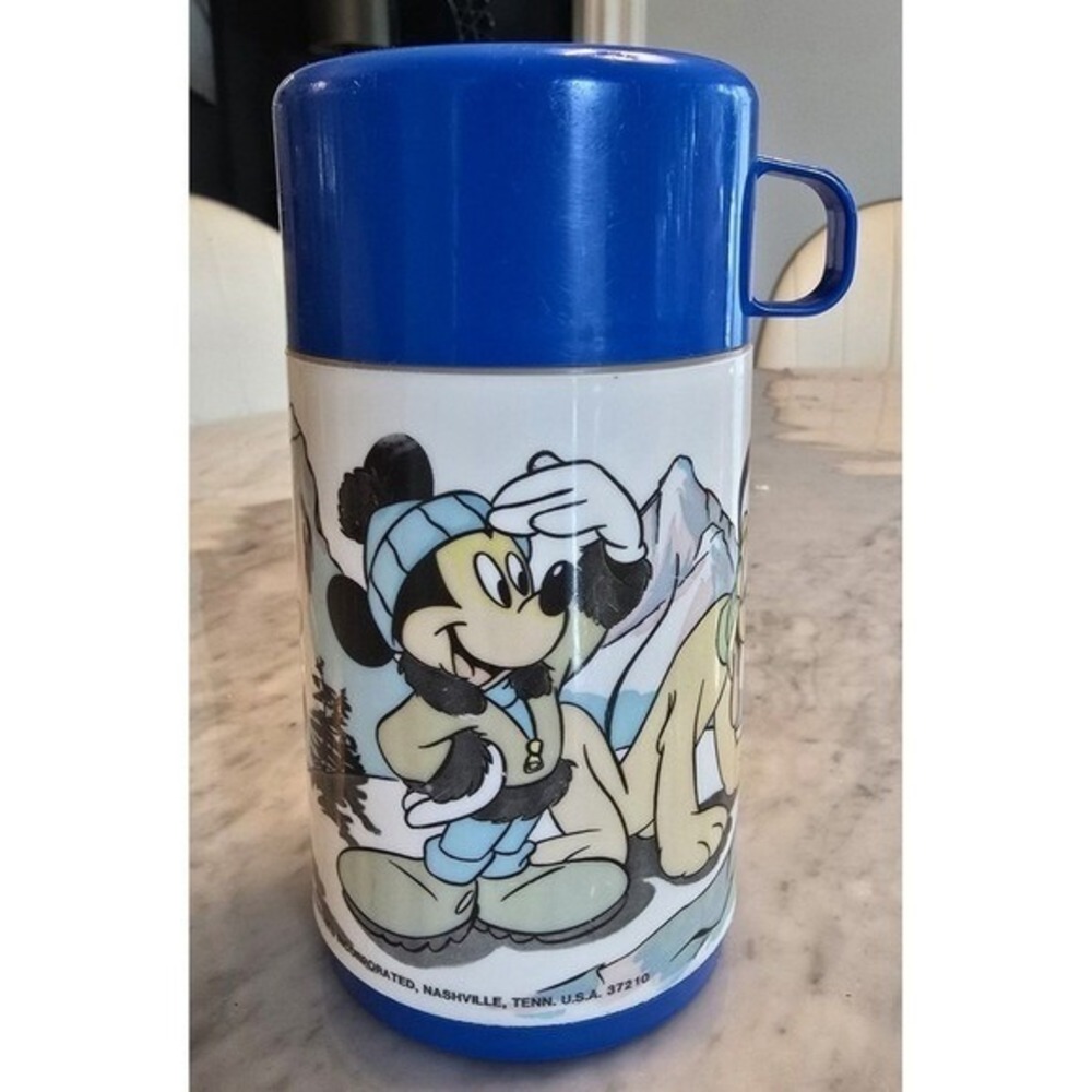 Vintage 80s Disney Mickey‎ Mouse And Pluto Thermos Lookout Peak Hiking Aladdin